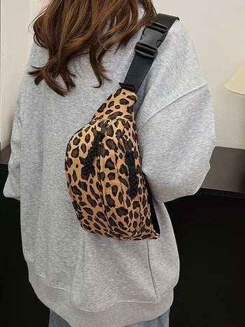 Damska platnena torbica s leopard printom, crossbody torba, jesen-zima 2024, moda, svestrana mala torbica