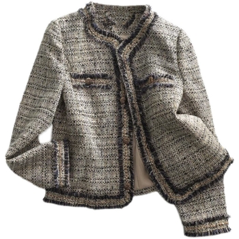 Γυναικείο κοντό σακάκι από tweed σε στυλ Chanel, φθινοπωρινό 2024, κομψό και εκλεπτυσμένο