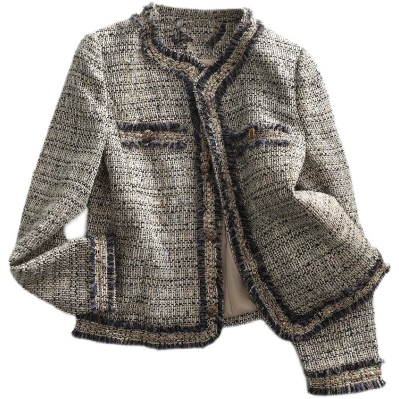 Γυναικείο κοντό σακάκι από tweed σε στυλ Chanel, φθινοπωρινό 2024, κομψό και εκλεπτυσμένο