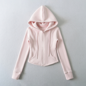 RY25275-25 Χειμερινή έκδοση, κορεατικού στυλ fleece με κουκούλα και στενή μέση, σε παστέλ αποχρώσεις