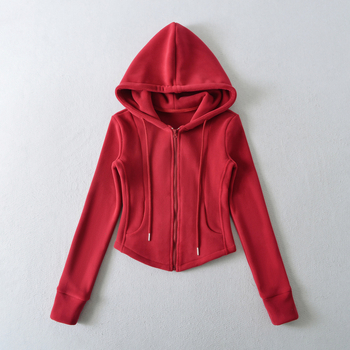 RY25275-25 Χειμερινή έκδοση, κορεατικού στυλ fleece με κουκούλα και στενή μέση, σε παστέλ αποχρώσεις