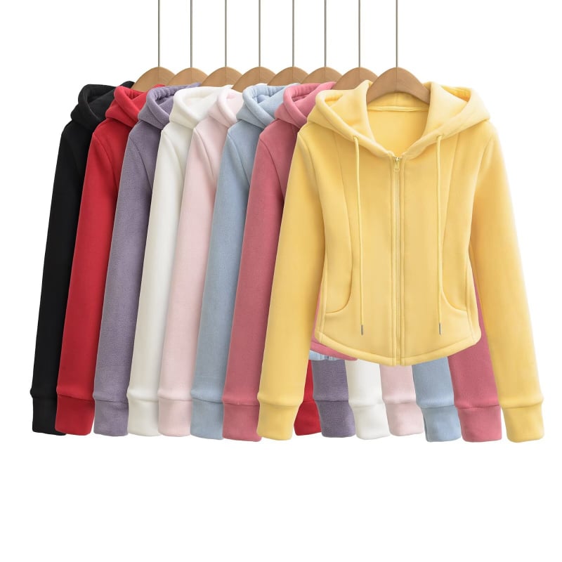 RY25275-25 Χειμερινή έκδοση, κορεατικού στυλ fleece με κουκούλα και στενή μέση, σε παστέλ αποχρώσεις