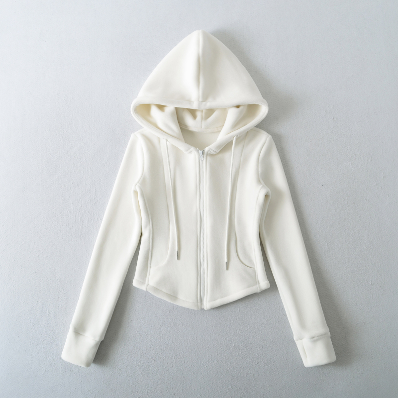 RY25275-25 Χειμερινή έκδοση, κορεατικού στυλ fleece με κουκούλα και στενή μέση, σε παστέλ αποχρώσεις