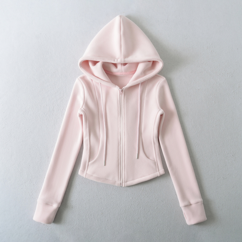 RY25275-25 Χειμερινή έκδοση, κορεατικού στυλ fleece με κουκούλα και στενή μέση, σε παστέλ αποχρώσεις