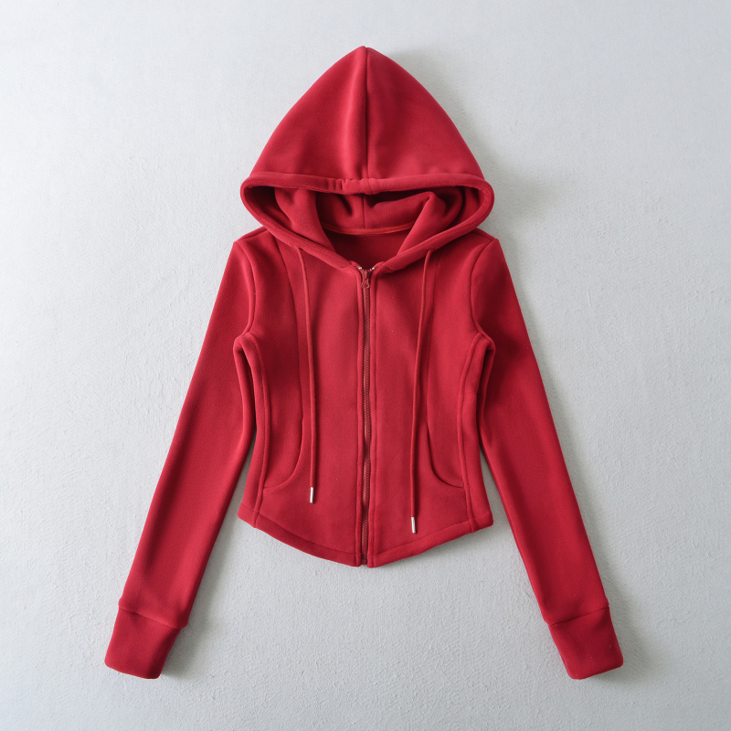 RY25275-25 Χειμερινή έκδοση, κορεατικού στυλ fleece με κουκούλα και στενή μέση, σε παστέλ αποχρώσεις