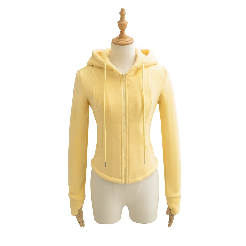 RY25275-25 Χειμερινή έκδοση, κορεατικού στυλ fleece με κουκούλα και στενή μέση, σε παστέλ αποχρώσεις