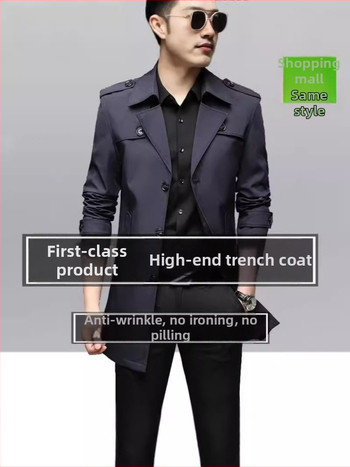 Jar 2024 – tenká stredne dlhá pánska vetrovka, biznis casual štýl, čierna, slim-fit, plus veľkosť