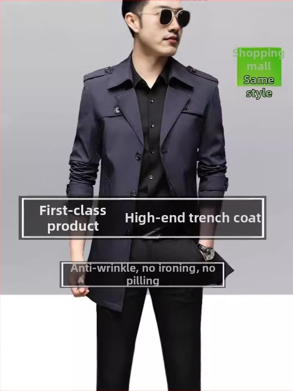 Jar 2024 – tenká stredne dlhá pánska vetrovka, biznis casual štýl, čierna, slim-fit, plus veľkosť