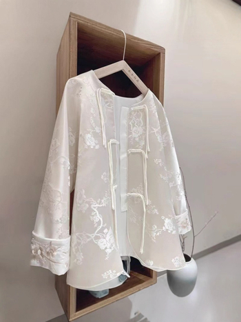 Γυναικείο ελαφρύ ζακάρ τζάκετ κινεζικού στύλ με κέντημα, μακριά μανίκια, για χαλαρή γραμμή