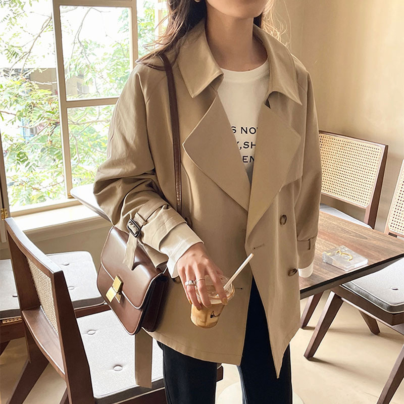 Γυναικείο trench coat για φθινόπωρο και χειμώνα, μεσαίου μήκους, κομψό στυλ Χέπμπερν, έμπνευση από βρετανικό στυλ