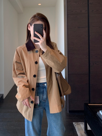 Γυναικείο trench coat για μικρού ύψους, με αδυνατιστική γραμμή, μεσαίου μήκους, μονόχρωμο βαμβακερό εξωτερικό, φθινοπωρινό 2025