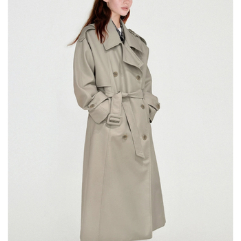 Γυναικείος χακί vintage trench, μεσαίου μήκους, βρετανικού ύφους casual με πέτο, κατάλληλο για αρχές άνοιξης και φθινοπώρου.