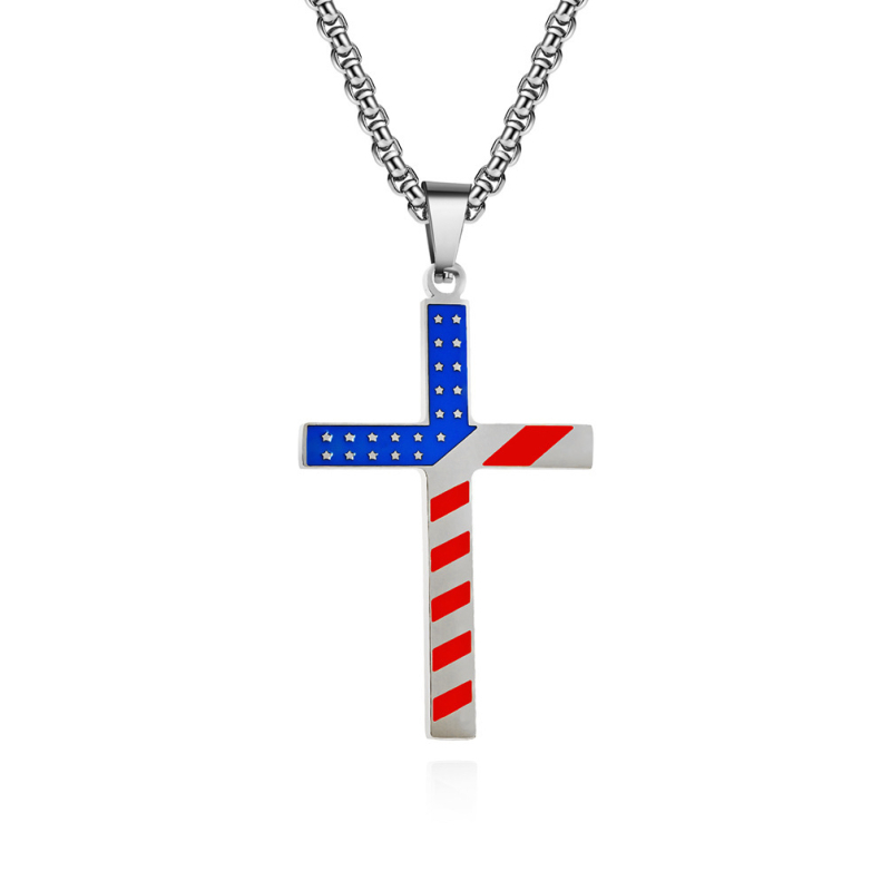 Unisex κολιέ με σταυρό και αμερικανική σημαία από ανοξείδωτο ατσάλι, ρετρό μόδα, με μενταγιόν σε σχήμα σταγόνας λαδιού