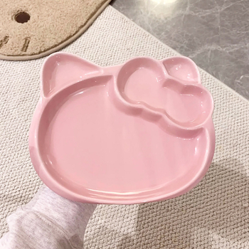 Keramički tanjur Kitty, podijeljeni dizajn s crtićem, sladak stil, 18 cm, za mikrovalnu pećnicu