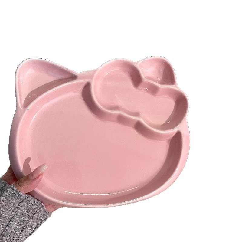 Keramički tanjur Kitty, podijeljeni dizajn s crtićem, sladak stil, 18 cm, za mikrovalnu pećnicu