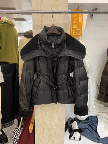 Γυναικείο μπουφάν από βαμβακερό ύφασμα με μεγάλο γιακά, μακριές μανίκες, εφαρμοστή μέση, κοντό μήκος, κομψό καθημερινό στυλ