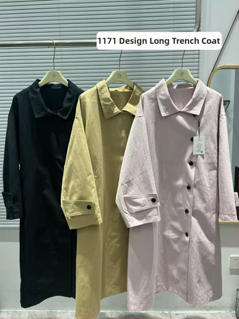 Dámsky trench coat zo zmesi bavlny so stojacím golierom, voľný strih, stredná dĺžka, jar