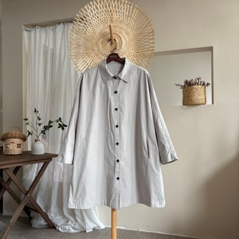 Γυναικείο βαμβακερό μπουφάν τύπου windbreaker, μεσαίο μήκος, μικρός γιακάς, ιαπωνικού στυλ