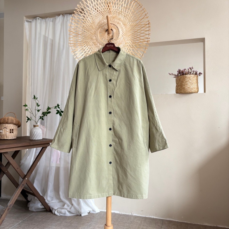 Γυναικείο βαμβακερό μπουφάν τύπου windbreaker, μεσαίο μήκος, μικρός γιακάς, ιαπωνικού στυλ