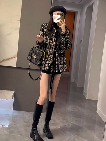 Μαύρο γυναικείο μπουφάν πούπουλο σε στυλ Chanel, για γυναίκες, μικρού μεγέθους, αίσθηση πολυτέλειας, κοντό μοντέλο με παχύ μαλλί, νέα συλλογή άνοιξη-φθινόπωρο-χειμώνα