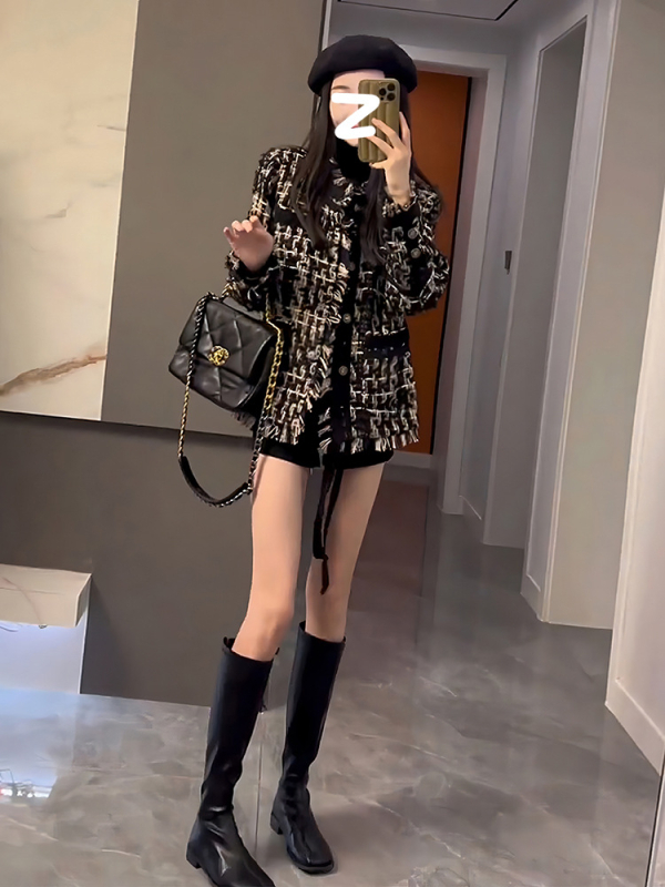 Μαύρο γυναικείο μπουφάν πούπουλο σε στυλ Chanel, για γυναίκες, μικρού μεγέθους, αίσθηση πολυτέλειας, κοντό μοντέλο με παχύ μαλλί, νέα συλλογή άνοιξη-φθινόπωρο-χειμώνα