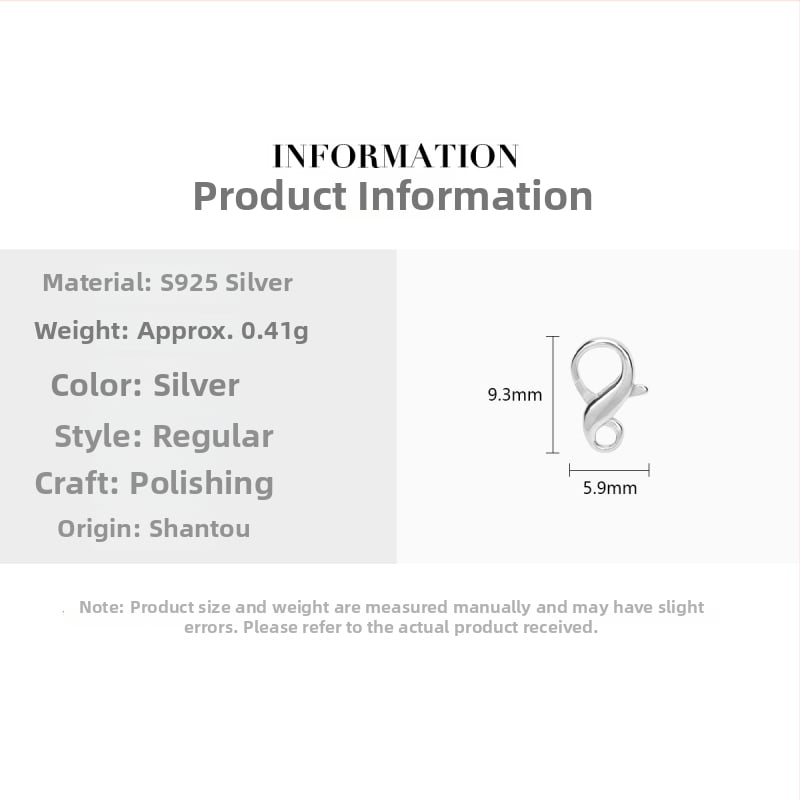 S925 srebrna kopča u obliku osmine za perlovu ogrlicu, narukvicu i anklet – DIY dodaci za nakit