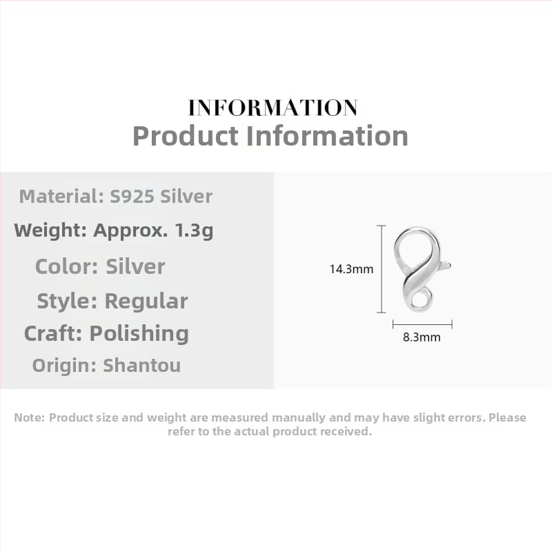 S925 srebrna kopča u obliku osmine za perlovu ogrlicu, narukvicu i anklet – DIY dodaci za nakit