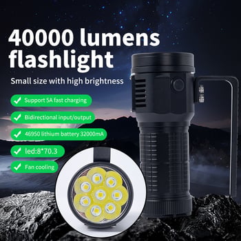 Shuolide 40 000 lumenes zseblámpa ventilátoros hűtéssel, 32 000 mAh akkumulátor, modell 46950