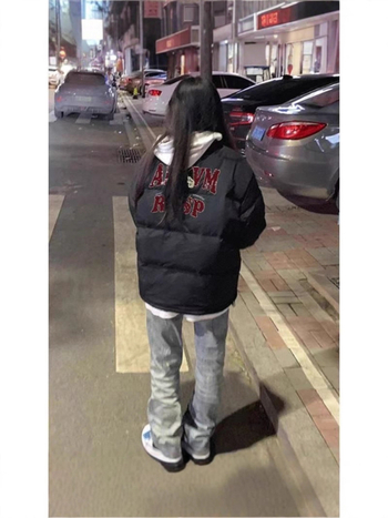 Μαύρο γυναικείο παχύ βαμβακερό μπουφάν για τον χειμώνα, μοναδικό φοιτητικό στυλ, ζεστό κορεατικό κολλεγιακό παλτό