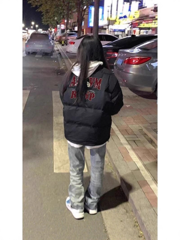 Μαύρο γυναικείο παχύ βαμβακερό μπουφάν για τον χειμώνα, μοναδικό φοιτητικό στυλ, ζεστό κορεατικό κολλεγιακό παλτό