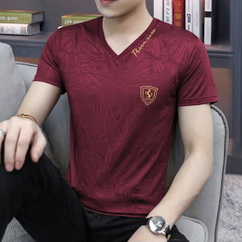 Νέο αντρικό κοντομάνικο T‑shirt από ice silk με V‑λαιμό, χαλαρή γραμμή, ελαφρύ, διαπνέον και γρήγορο στέγνωμα.