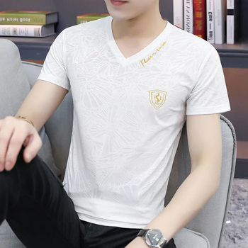 Νέο αντρικό κοντομάνικο T‑shirt από ice silk με V‑λαιμό, χαλαρή γραμμή, ελαφρύ, διαπνέον και γρήγορο στέγνωμα.