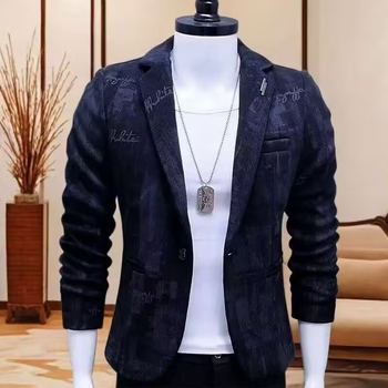 Pánske sako na jar a jeseň, korejský štýl, slim-fit, jednoradové, károvaný vzor