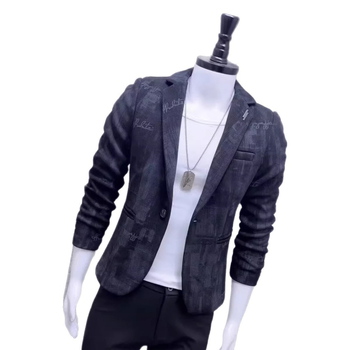 Pánske sako na jar a jeseň, korejský štýl, slim-fit, jednoradové, károvaný vzor