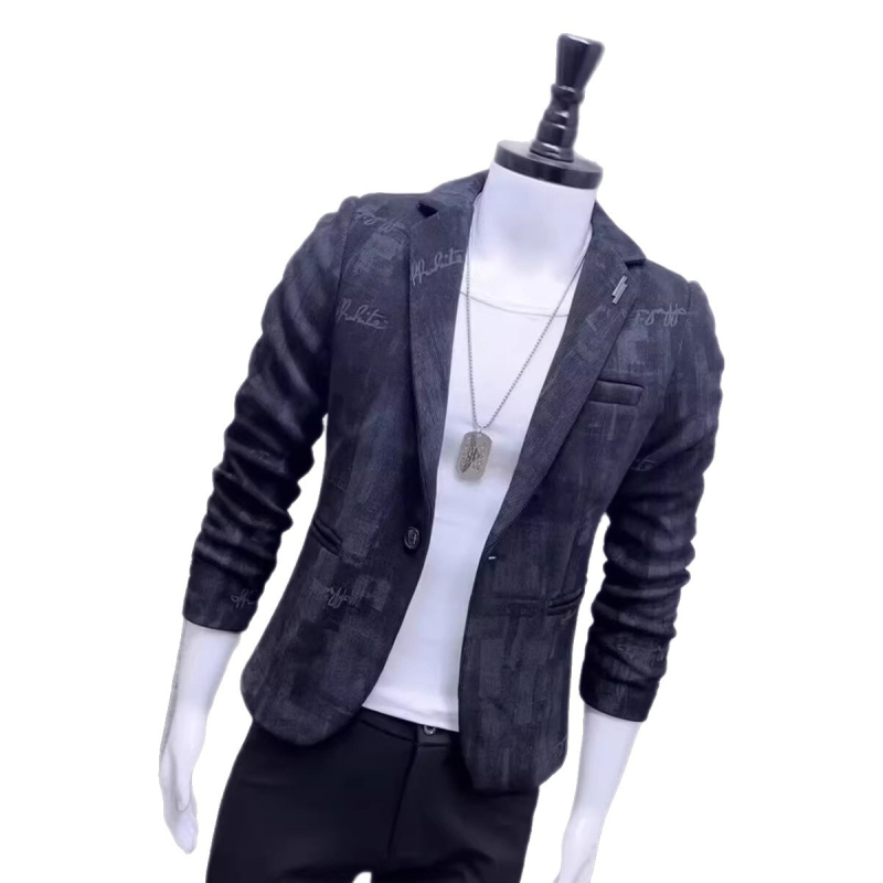 Pánske sako na jar a jeseň, korejský štýl, slim-fit, jednoradové, károvaný vzor