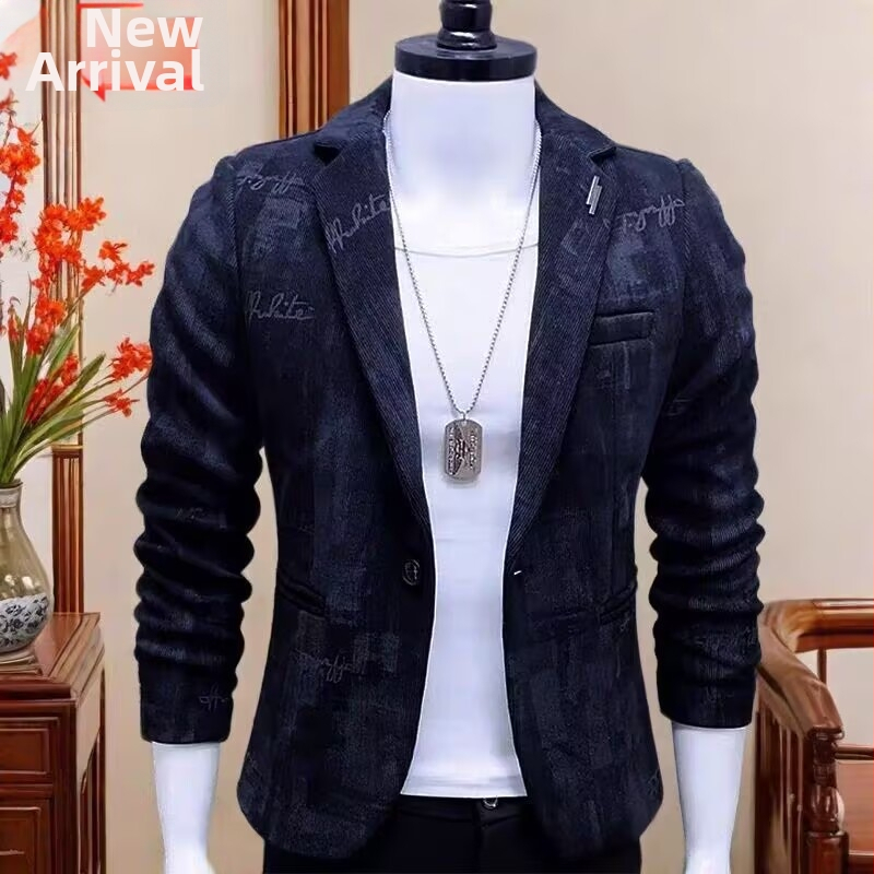 Pánske sako na jar a jeseň, korejský štýl, slim-fit, jednoradové, károvaný vzor
