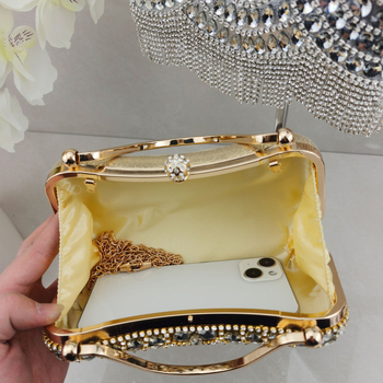 Τσαντάκι clutch διακοσμημένο με διαμάντια με φουντές, βραδινή τσάντα για γάμους και δεξιώσεις, τσάντα στον ώμο, μίνι τετράγωνο σχήμα