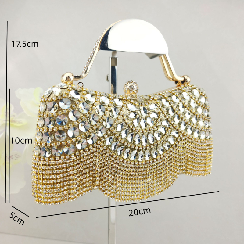 Τσαντάκι clutch διακοσμημένο με διαμάντια με φουντές, βραδινή τσάντα για γάμους και δεξιώσεις, τσάντα στον ώμο, μίνι τετράγωνο σχήμα