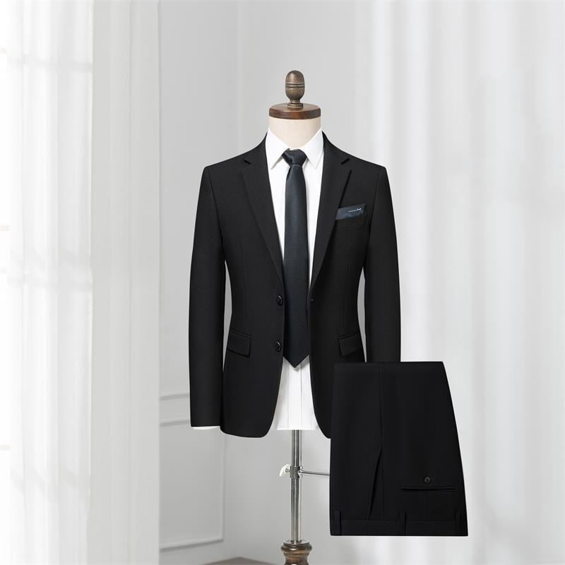 Ανδρικό κοστούμι Slim-Fit με notch πέτο και σακάκι με δύο κουμπιά, ύφασμα πολυεστέρας-βισκόζη, επιχειρηματικό επίσημο ένδυμα άνοιξη-φθινόπωρο