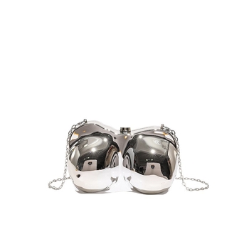 Βραδινή clutch τσάντα με ακρυλικό κέλυφος σε σχήμα κοχυλιού, μονοχρωμη μεταλλική επίστρωση, χιαστού λουράκι για γυναίκες