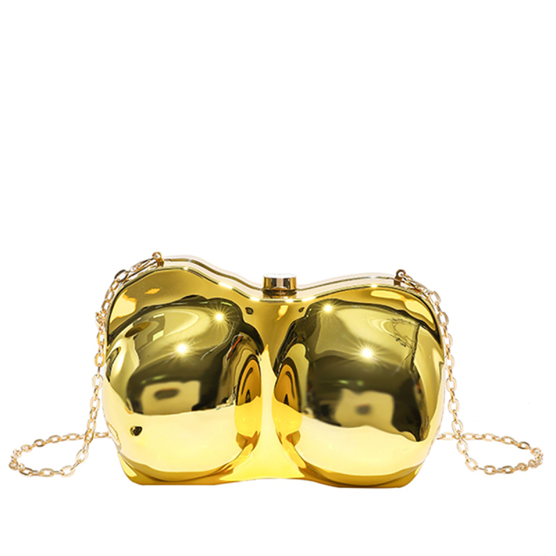 Βραδινή clutch τσάντα με ακρυλικό κέλυφος σε σχήμα κοχυλιού, μονοχρωμη μεταλλική επίστρωση, χιαστού λουράκι για γυναίκες