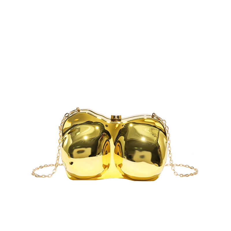 Βραδινή clutch τσάντα με ακρυλικό κέλυφος σε σχήμα κοχυλιού, μονοχρωμη μεταλλική επίστρωση, χιαστού λουράκι για γυναίκες