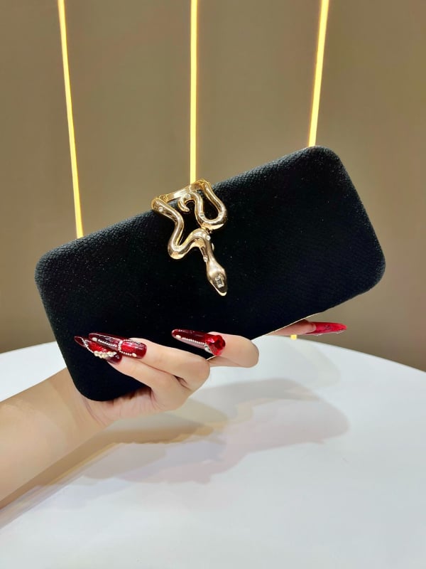 Sametová večerná taška s hadím sponou, večerný clutch na párty, univerzálny cez rameno.