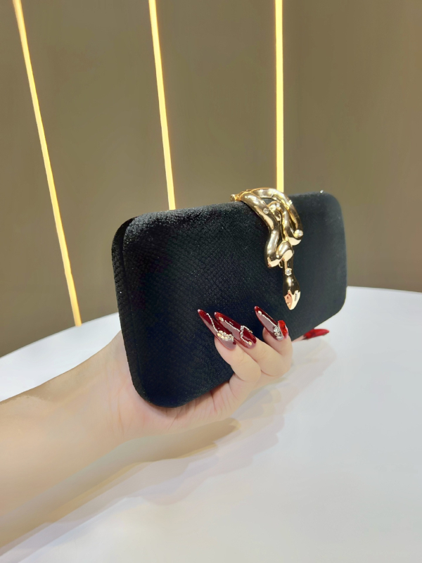 Sametová večerná taška s hadím sponou, večerný clutch na párty, univerzálny cez rameno.