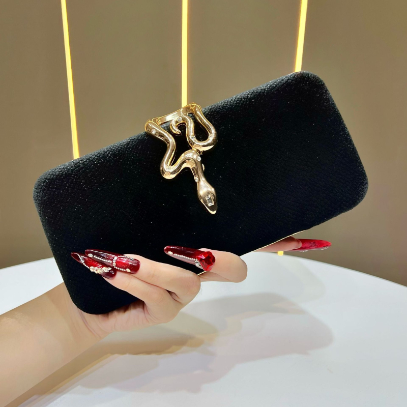 Sametová večerná taška s hadím sponou, večerný clutch na párty, univerzálny cez rameno.