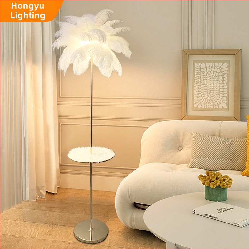 Podlampa s perím pre obývačku a spálňu – luxusná dekoratívna lampa s perím