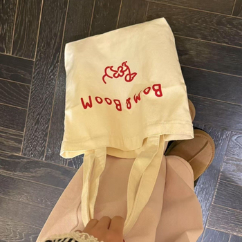 Bom&Boom Τσάντα ώμου από καμβά σε κορεατικό στυλ, με εκτύπωση γραμμάτων και μοτίβο κουταβιού
