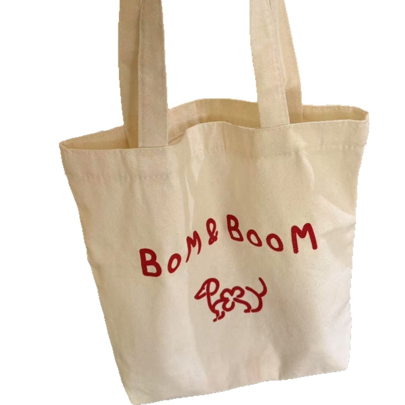 Bom&Boom Τσάντα ώμου από καμβά σε κορεατικό στυλ, με εκτύπωση γραμμάτων και μοτίβο κουταβιού