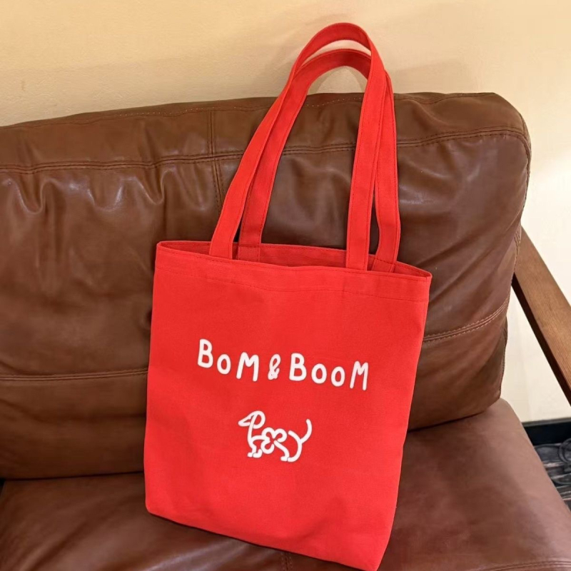Bom&Boom Τσάντα ώμου από καμβά σε κορεατικό στυλ, με εκτύπωση γραμμάτων και μοτίβο κουταβιού