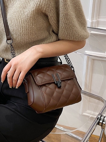 Γυναικεία τσάντα ενός ώμου σε γαλλικό στυλ, crossbody, μαλακό δέρμα με ανάγλυφο διαμαντένιο σχέδιο, μικρή τετράγωνη τσάντα